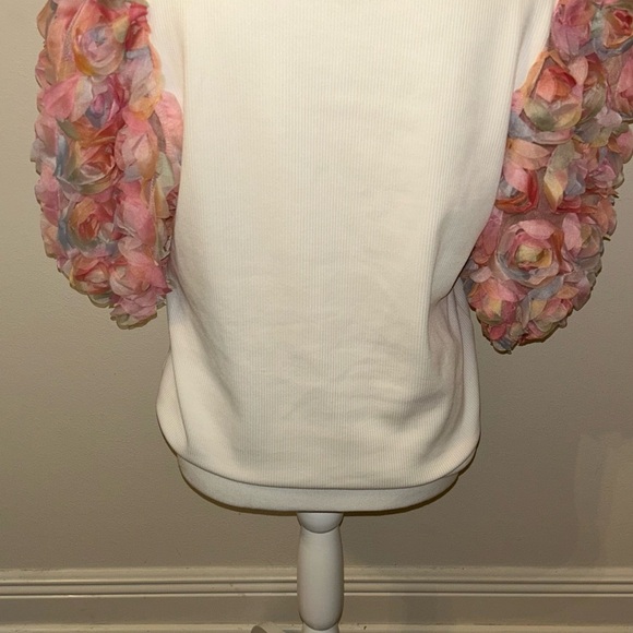 BiBi White and Pink Puff Sleeve Ruffled T-Shirt - Picture 4 of 4